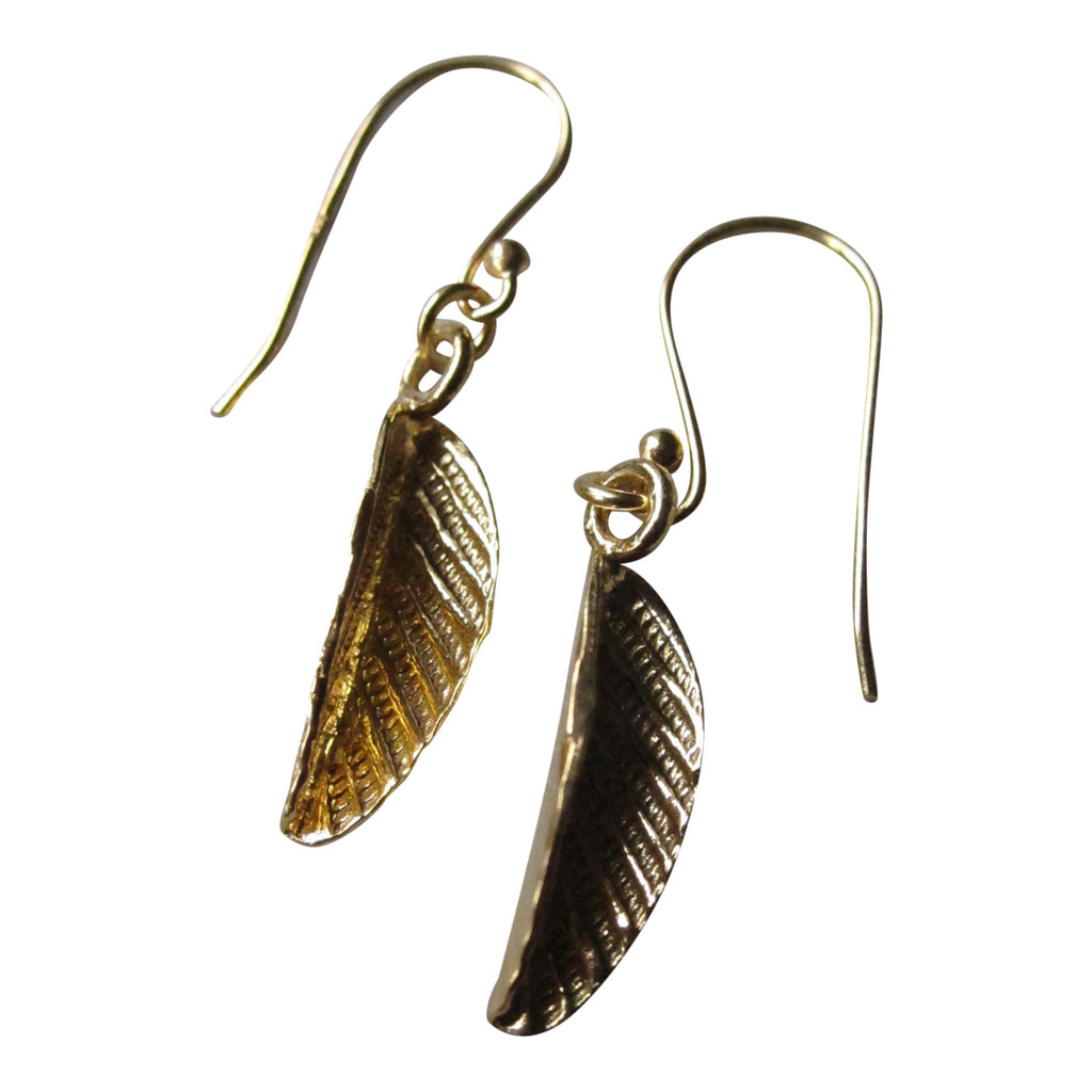 925 Silver Folded Leaf Earrings - Gold