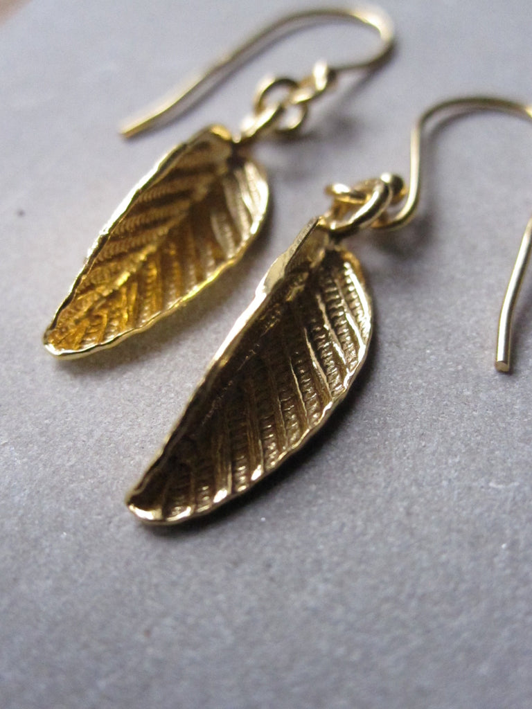 925 Silver Folded Leaf Earrings - Gold