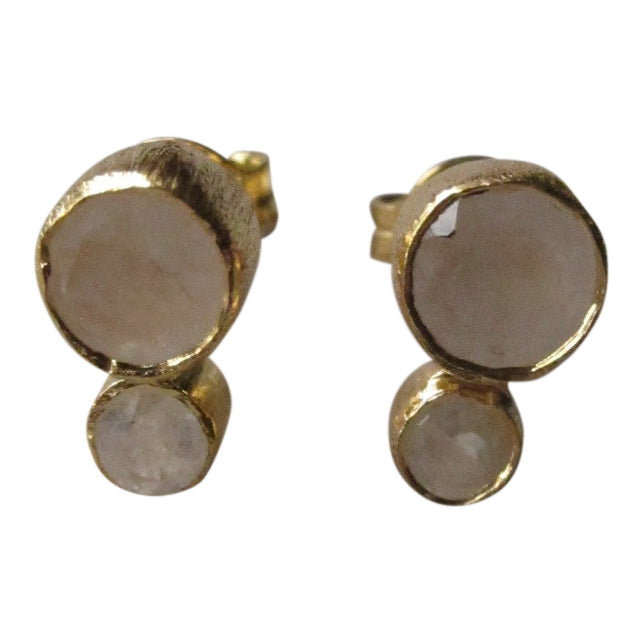 925 Silver Double Moonstone Earrings - Gold