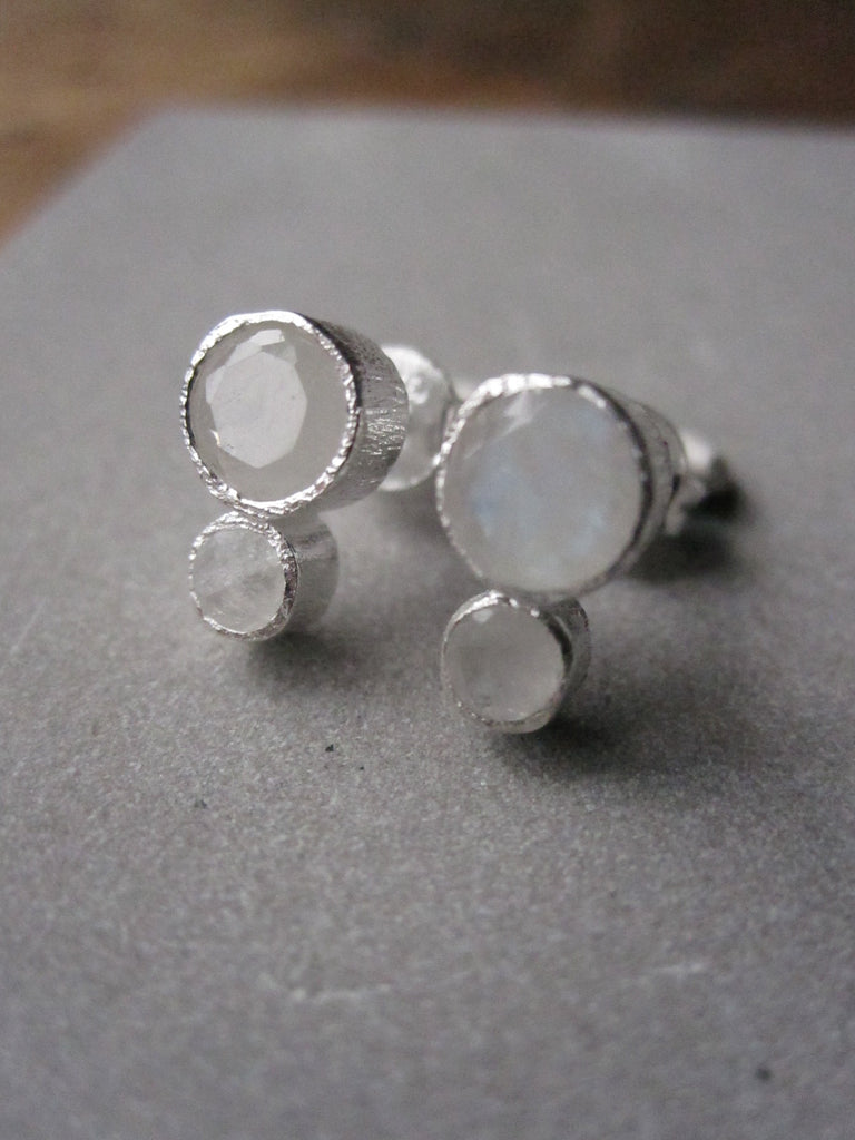 925 Silver Double Moonstone Earrings