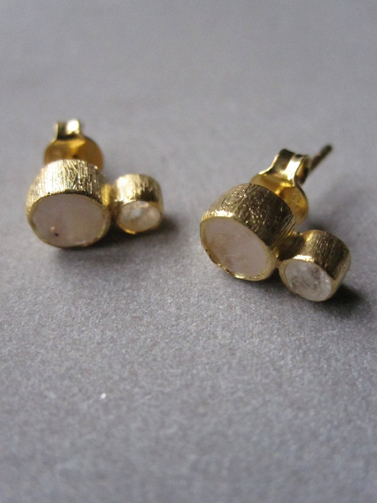 925 Silver Double Moonstone Earrings - Gold