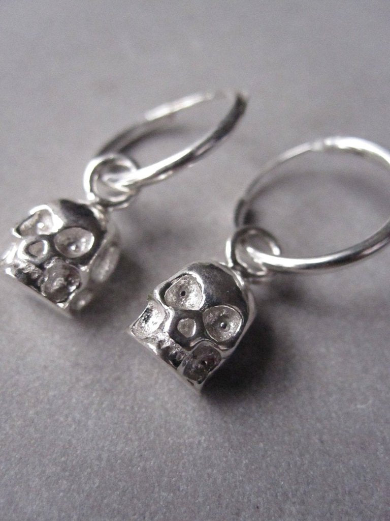 925 Silver Small Skull Hoop Earrings