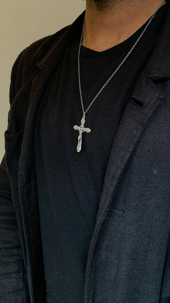 WDTS Oxidised 925 Silver ornate crucifix necklace oxidised