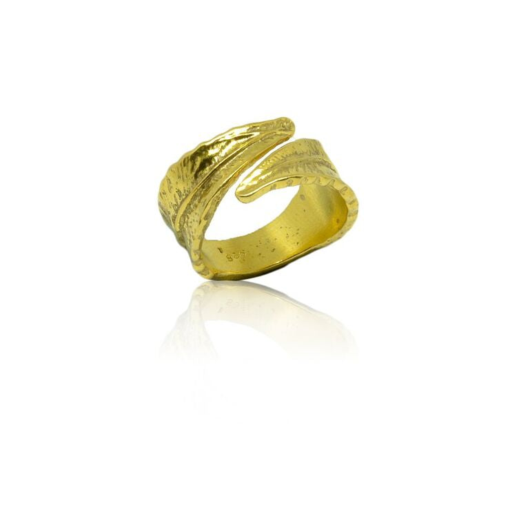CollardManson 925 silver wrapped leaf ring- gold