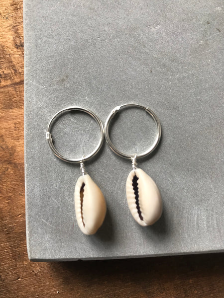 Cowrie shell small hoop earrings