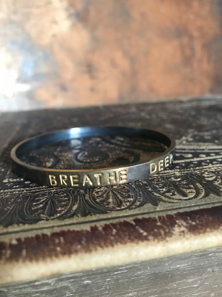 WDTS Oxidised silver with gold plating bangle - BREATHE DEEP