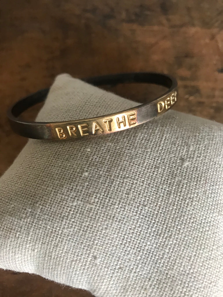 WDTS Oxidised silver with gold plating bangle - BREATHE DEEP