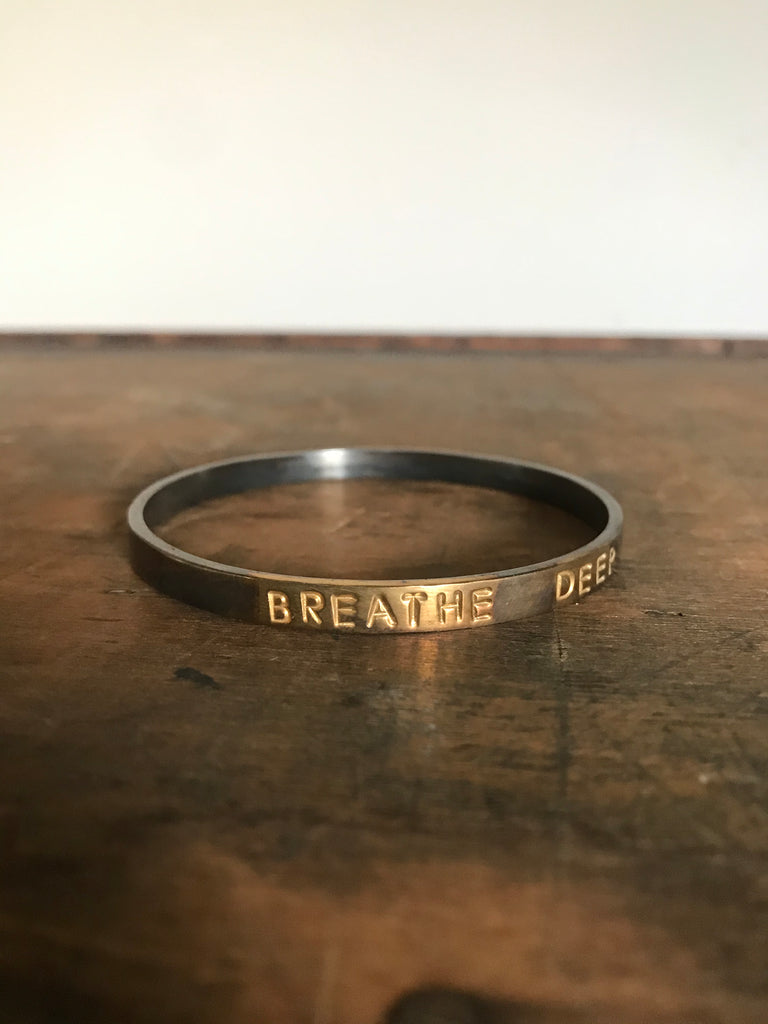 WDTS Oxidised silver with gold plating bangle - BREATHE DEEP