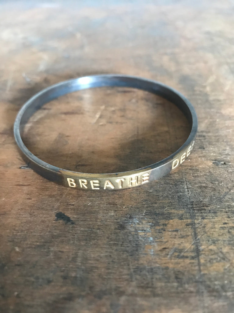 WDTS Oxidised silver with gold plating bangle - BREATHE DEEP