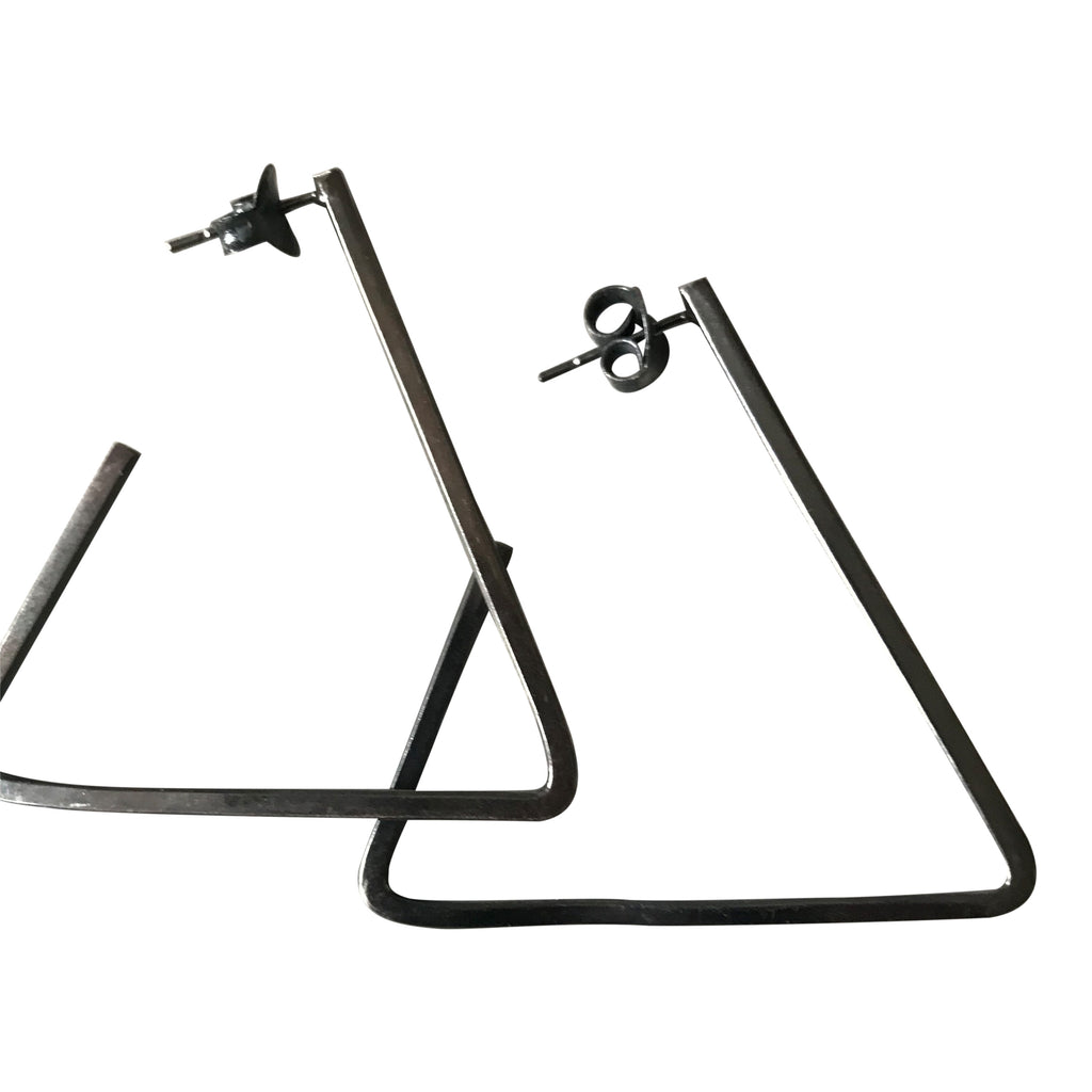 925 Silver Triangular Earrings - Oxidised