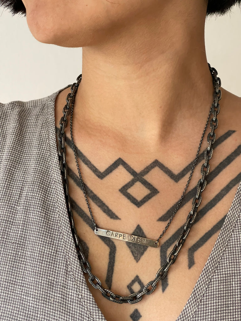 WDTS Sheffield Silver - Hand Hammered Short Necklace - CARPE DIEM - Mixed Finish