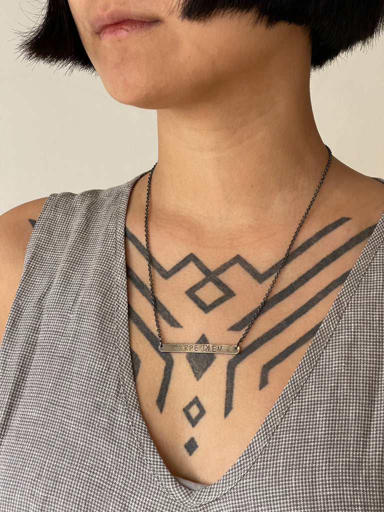 WDTS Sheffield Silver - Hand Hammered Short Necklace - CARPE DIEM - Mixed Finish