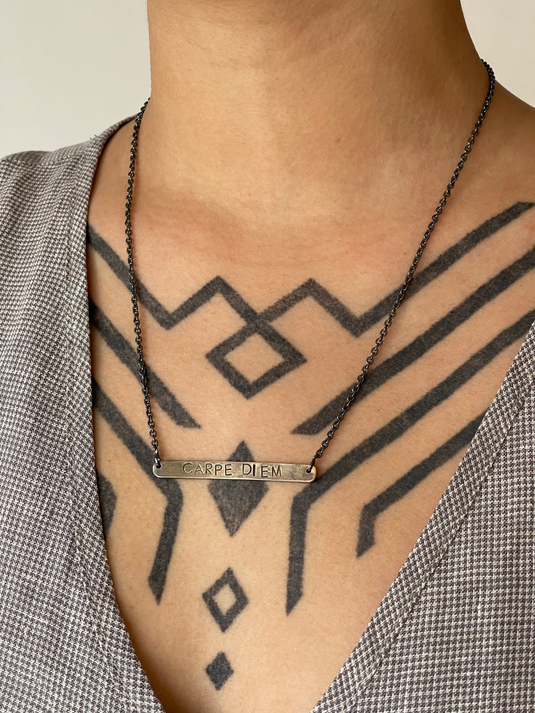 WDTS Sheffield Silver - Hand Hammered Short Necklace - CARPE DIEM - Mixed Finish