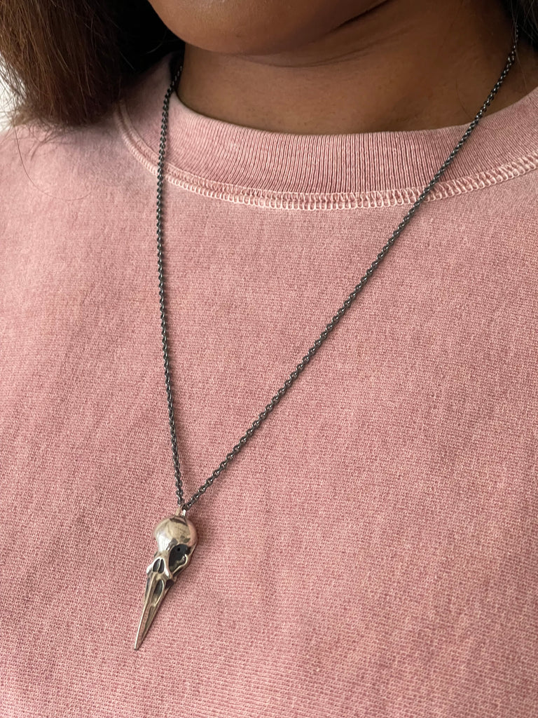 925 Silver Large Bird Skull Necklace