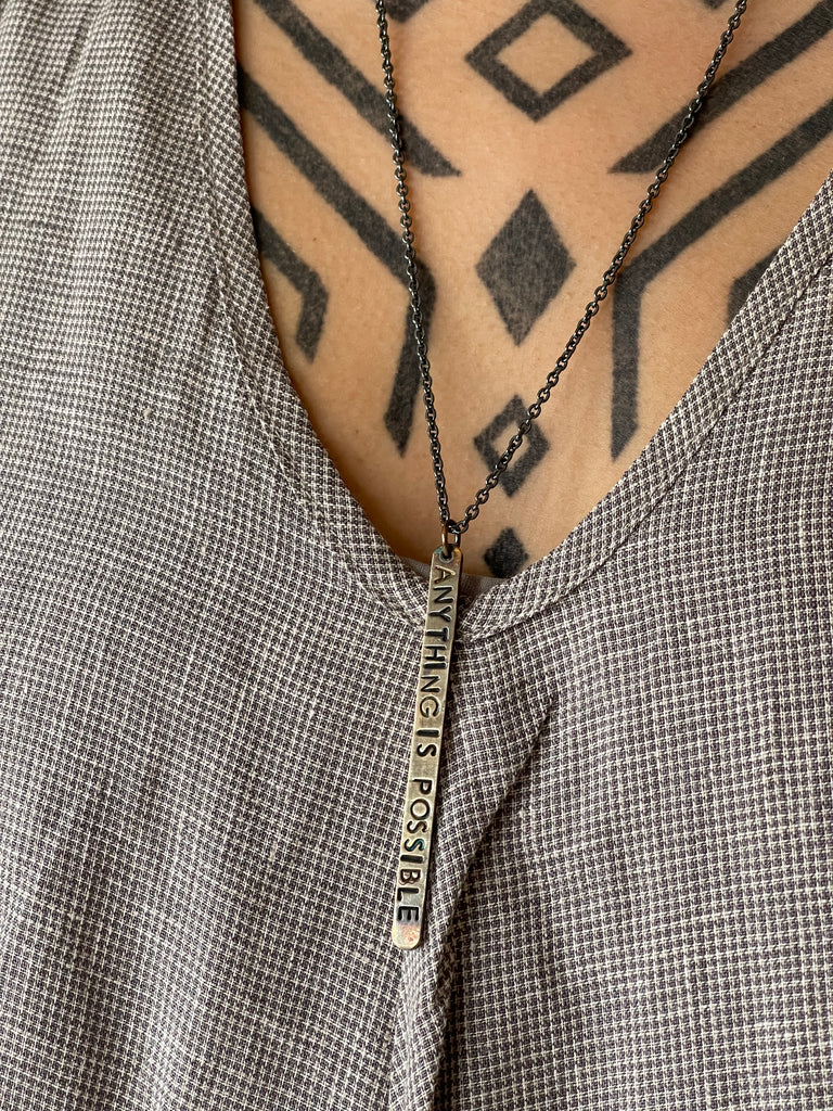 WDTS Window Dressing the Soul Silver - Hand Hammered Necklace - ANYTHING IS POSSIBLE - Mixed Finish