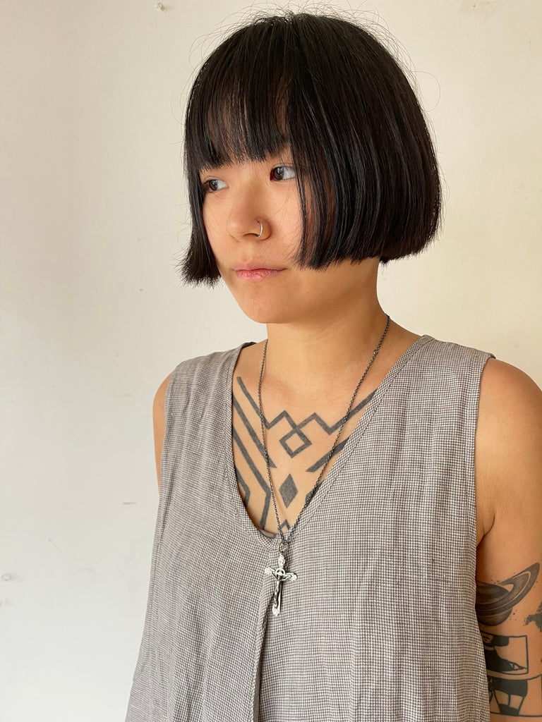 WDTS Oxidised 925 Silver ornate crucifix necklace oxidised