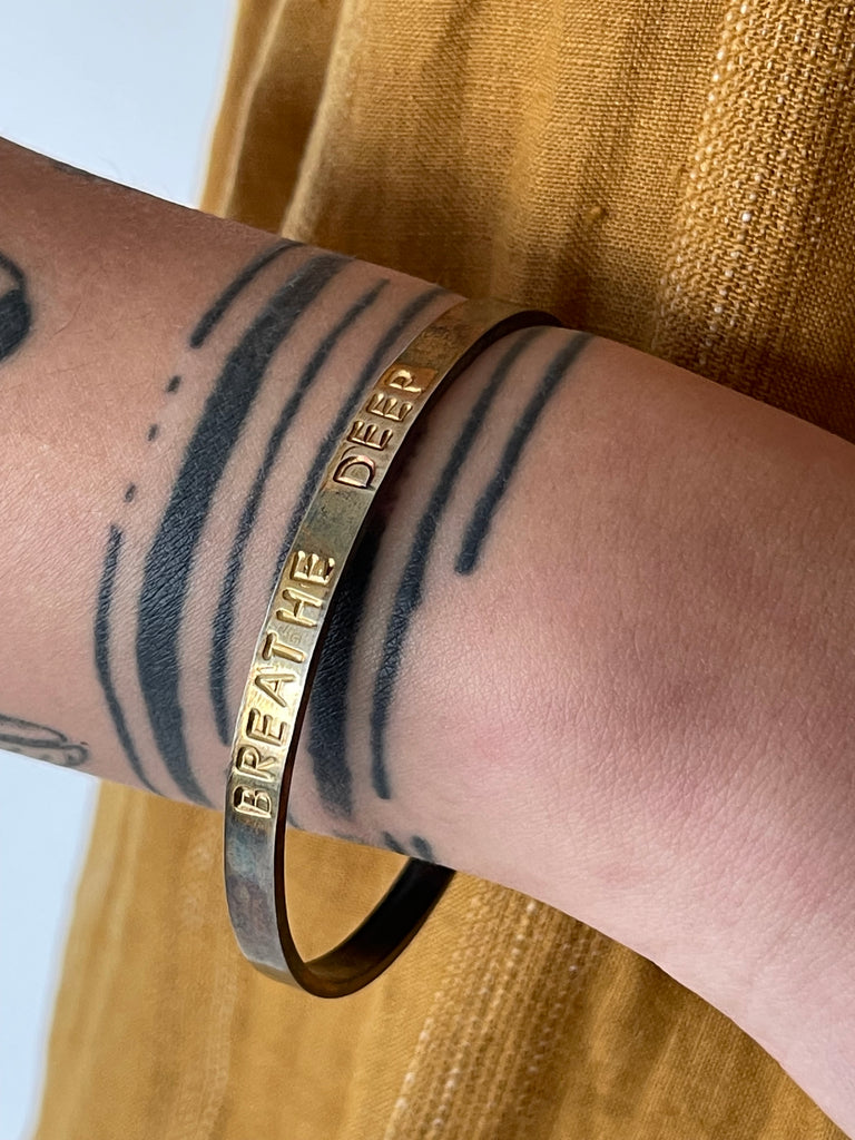 WDTS Oxidised silver with gold plating bangle - BREATHE DEEP