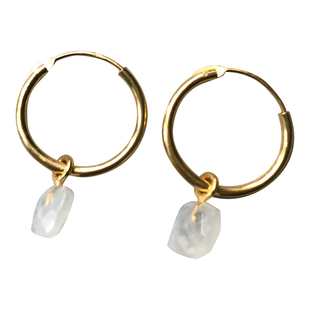 925 Silver Small Rainbow Moonstone Hoop Earrings - Gold