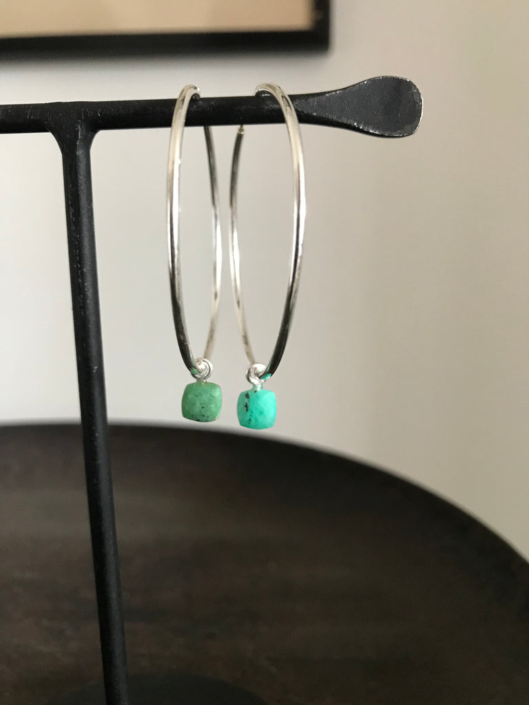 925 Silver Chrysophrase Hoop Earrings