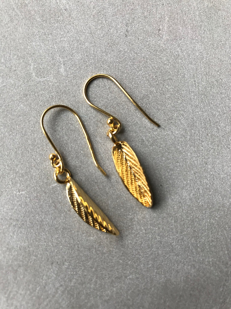 925 Silver Folded Leaf Earrings - Gold