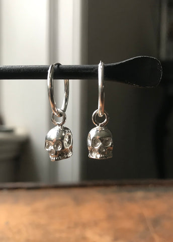 925 Silver Small Skull Hoop Earrings