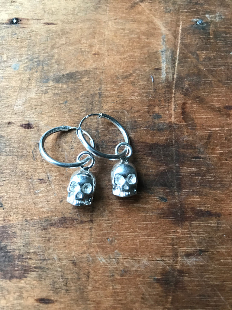 925 Silver Small Skull Hoop Earrings