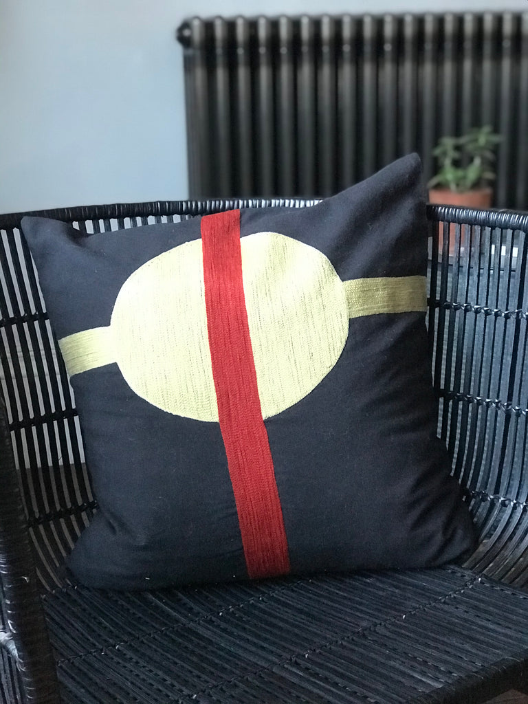 Embroidered cushion cover- black