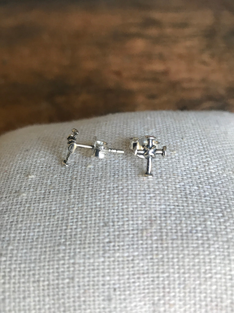 Bound cross Studs- Silver