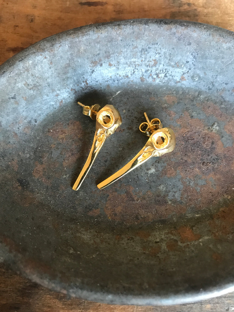 WDTS 925 Silver Bird skull studs-gold