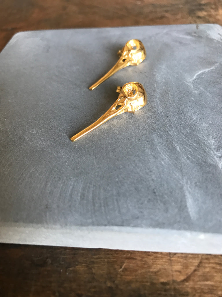 WDTS 925 Silver Bird skull studs-gold
