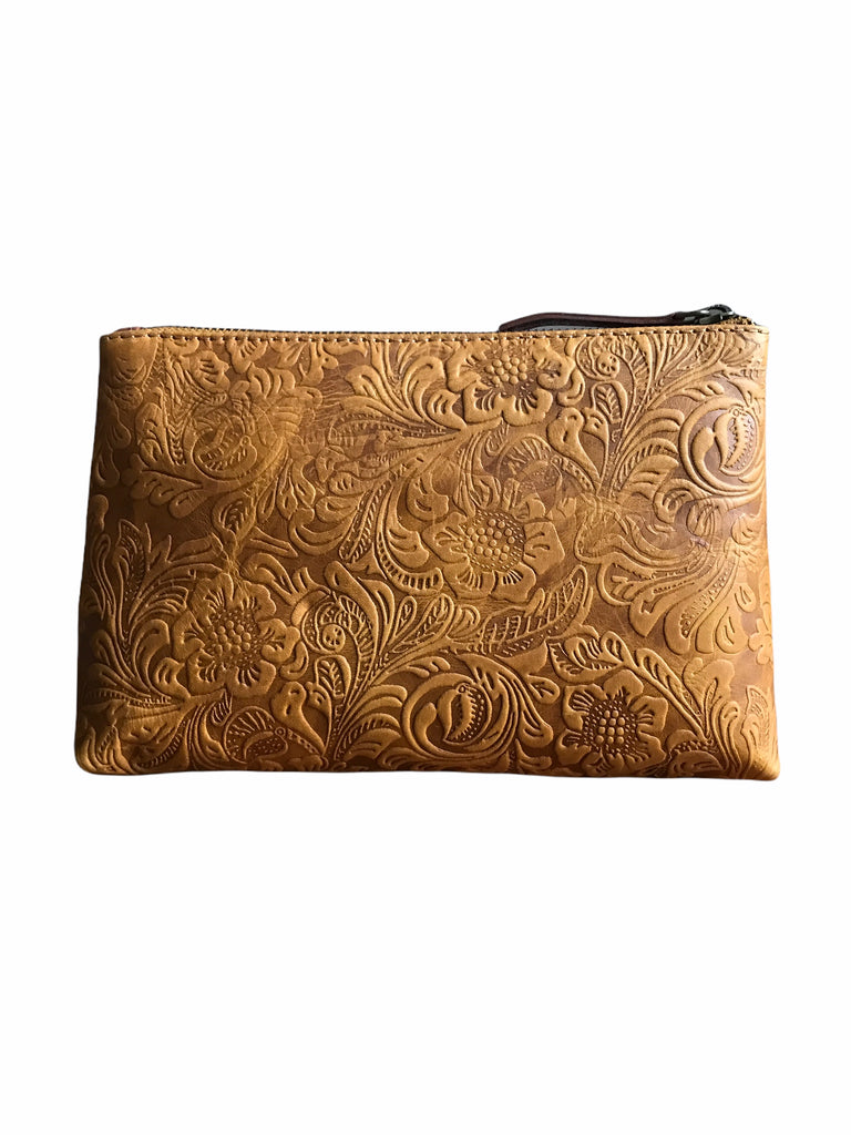 CollardManson Floral Tan leather Pouch