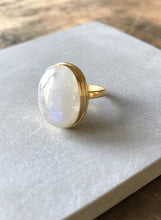 Collard Manson 925 Silver Oval Rainbow Moonstone Oval Ring - Gold plated