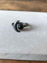 925 Silver moon ring with black onyx - Oxidised