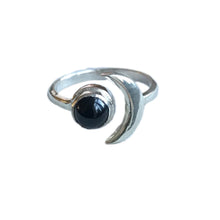 925 Silver moon ring with black onyx