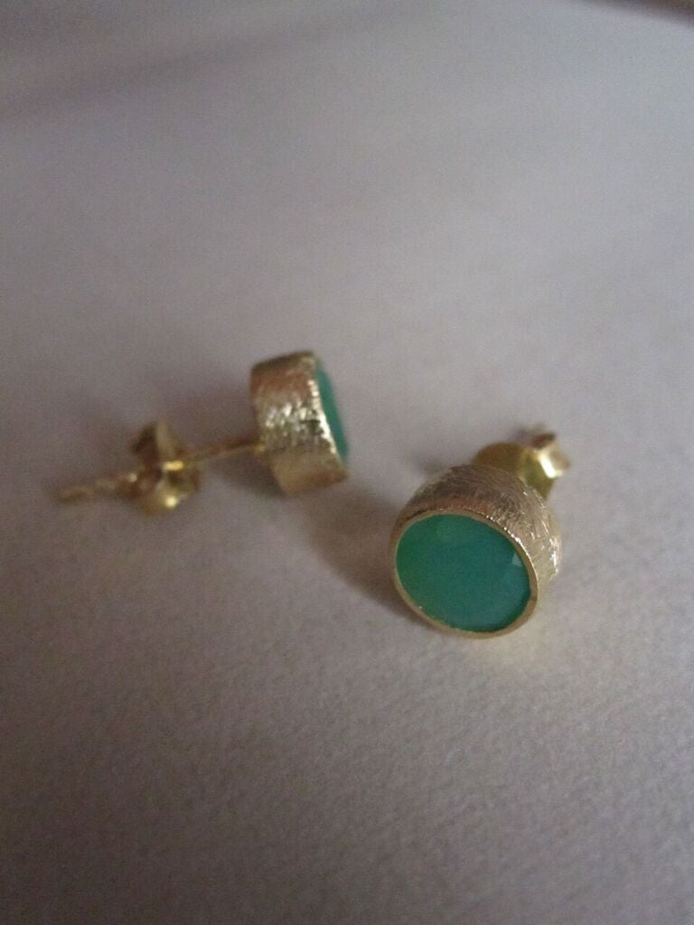 CollardManson 925 Silver Chrysophrase Brushed Studs- gold plated