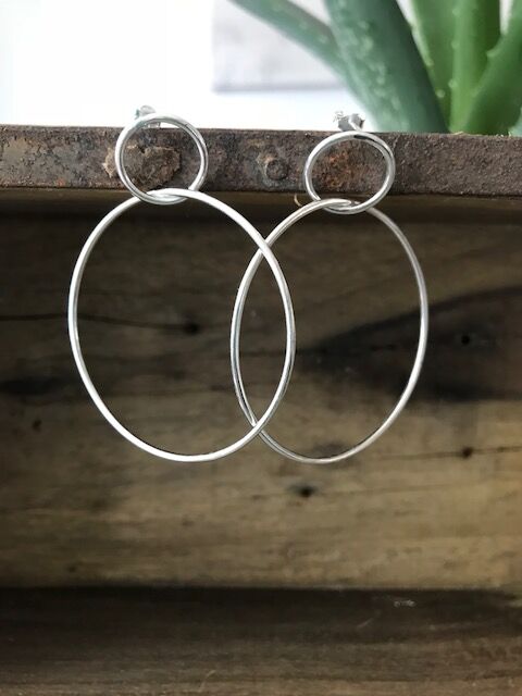 925 Silver Double Circle Hoop Earrings