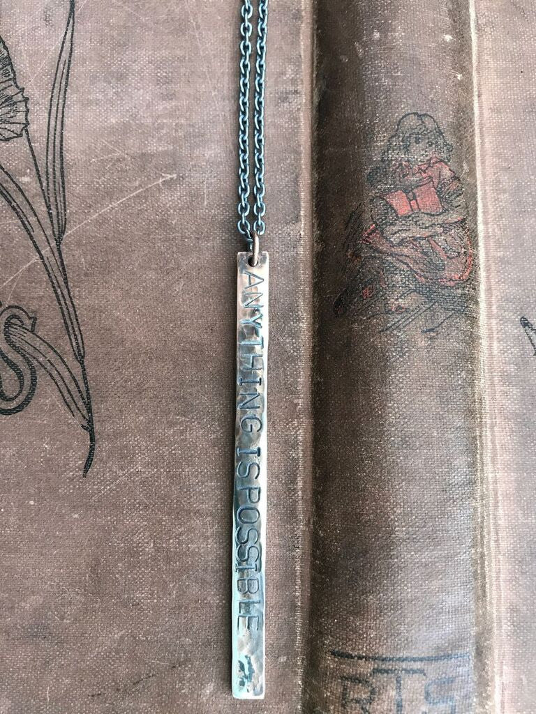 WDTS Window Dressing the Soul Silver - Hand Hammered Necklace - ANYTHING IS POSSIBLE - Mixed Finish