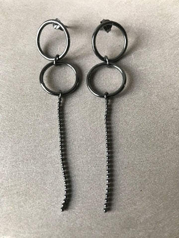 Oxidised Silver Single Ball Chain Earrings