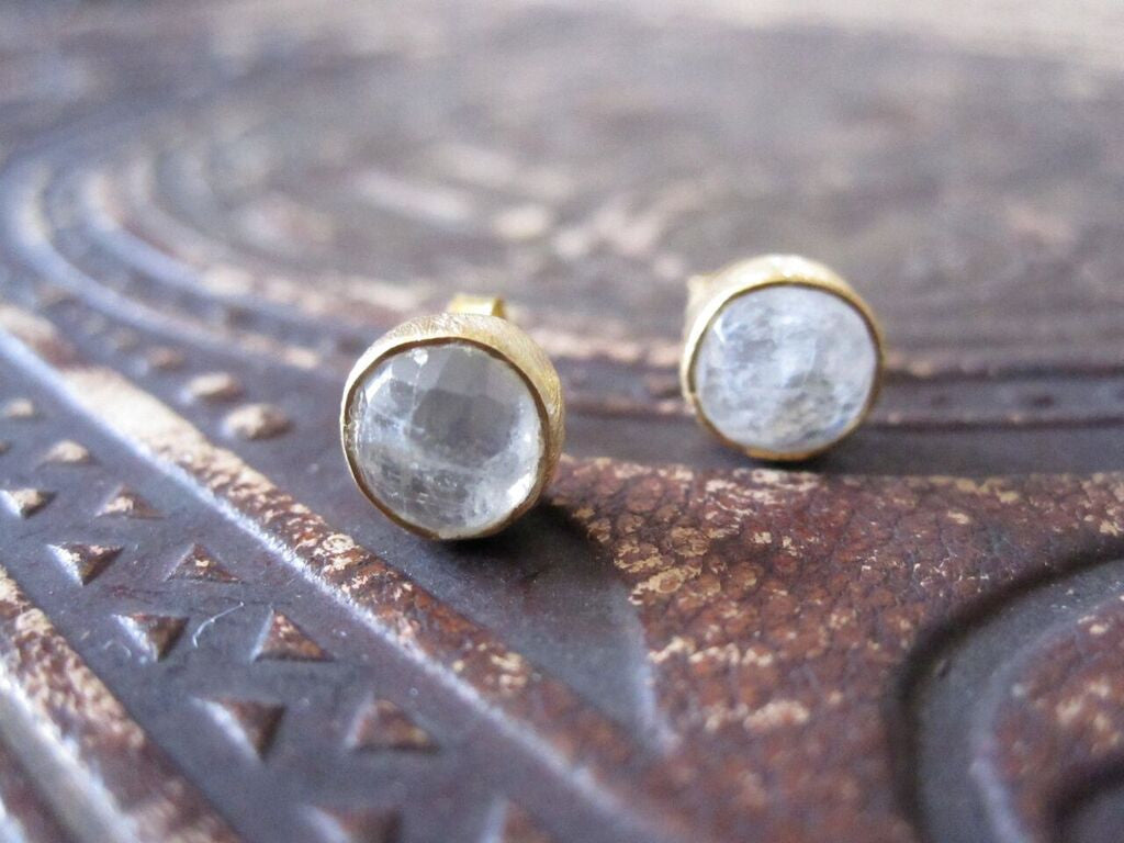 CollardManson 925 Silver Rainbow Moonstone Brushed Studs-gold