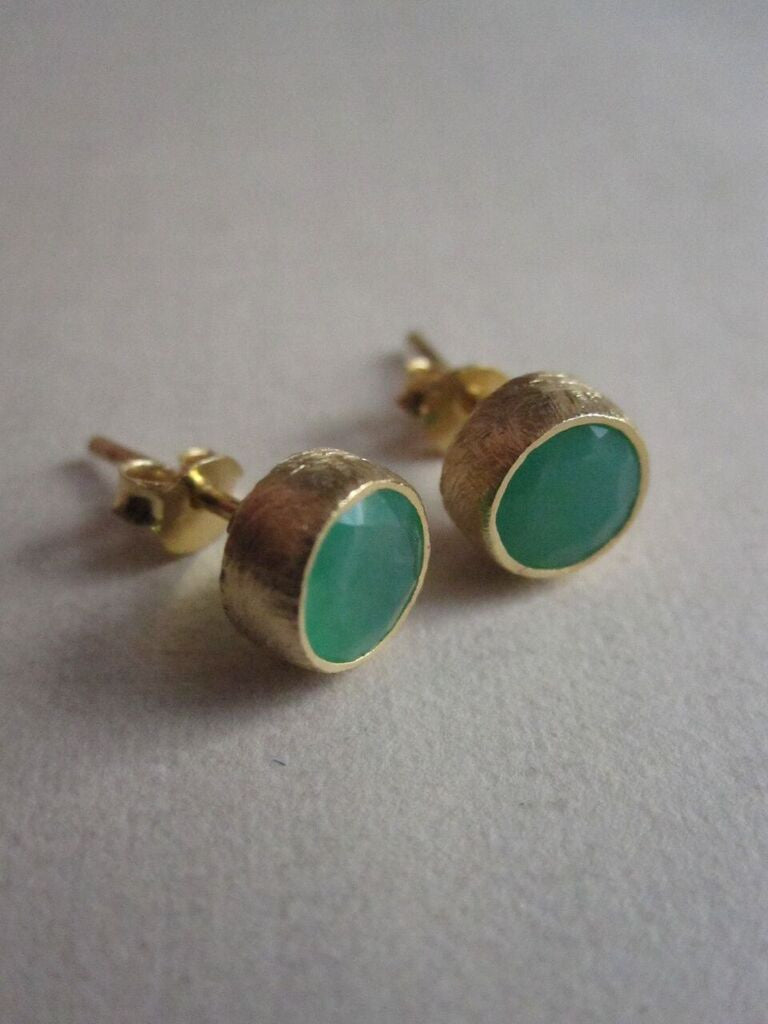 CollardManson 925 Silver Chrysophrase Brushed Studs- gold plated