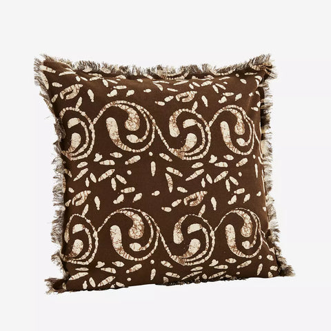 Madam Stoltz Printed cushion cover w/fringes