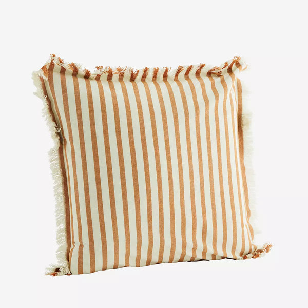 Madam Stoltz Striped Cushion Cover w/ Fringes Honey