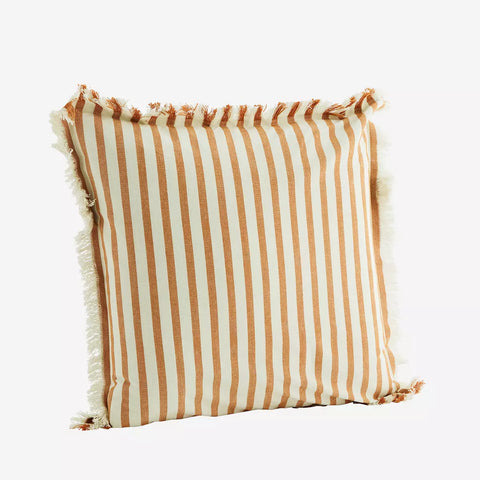 Madam Stoltz Striped Cushion Cover w/ Fringes Honey