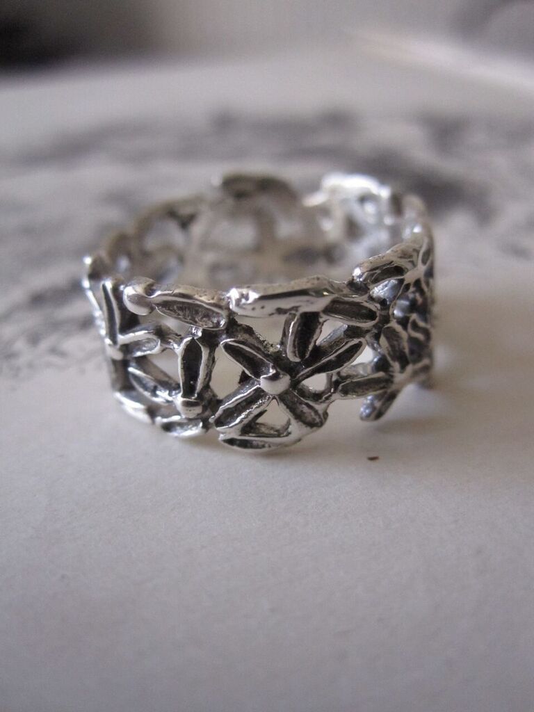 925 Silver Flowers with Oxidised Finish Ring