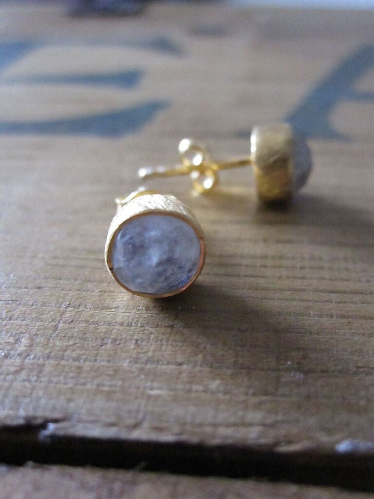 CollardManson 925 Silver Rainbow Moonstone Brushed Studs-gold