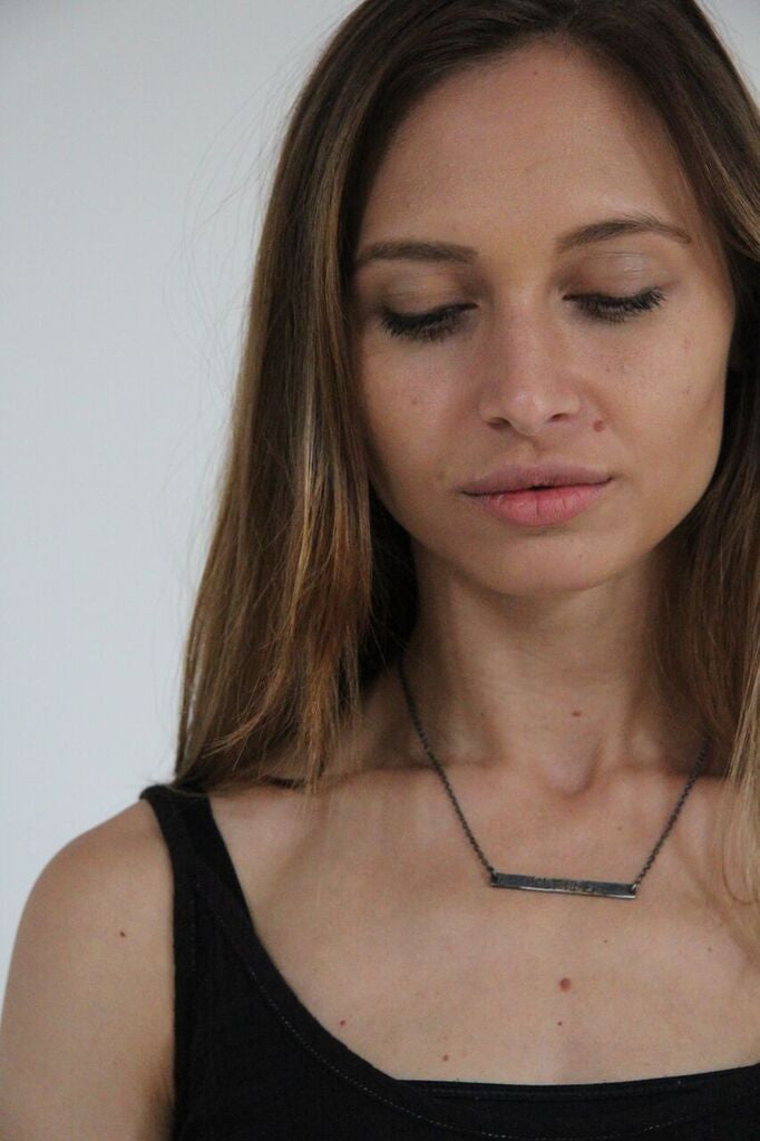 WDTS Silver - Hand Hammered Short Necklace - BREATHE DEEP - Mixed Finish