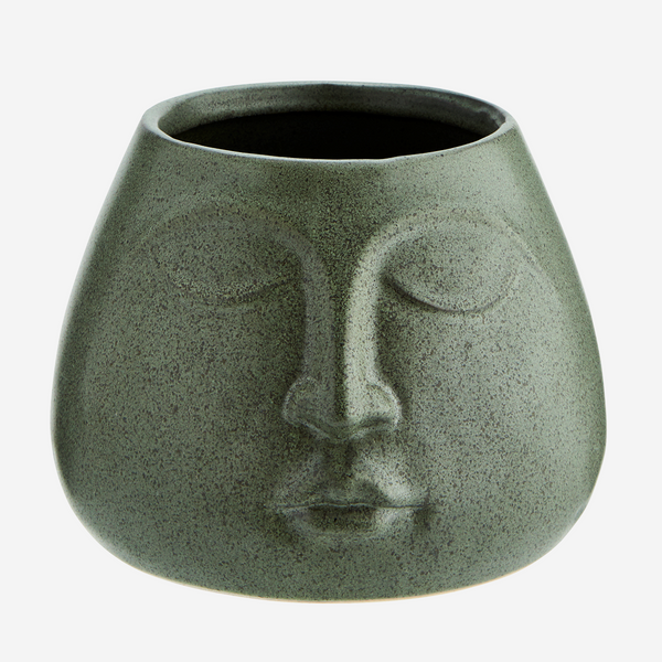 Flower Pot w/Face Imprint - Matt Green