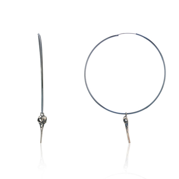 WDTS - Bird Skull Large Hoop Earrings - Oxidised