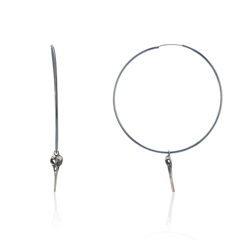 WDTS - Bird Skull Large Hoop Earrings - Oxidised