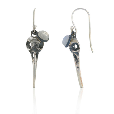 WDTS 925 Silver Bird Skull moonstone drop earrings